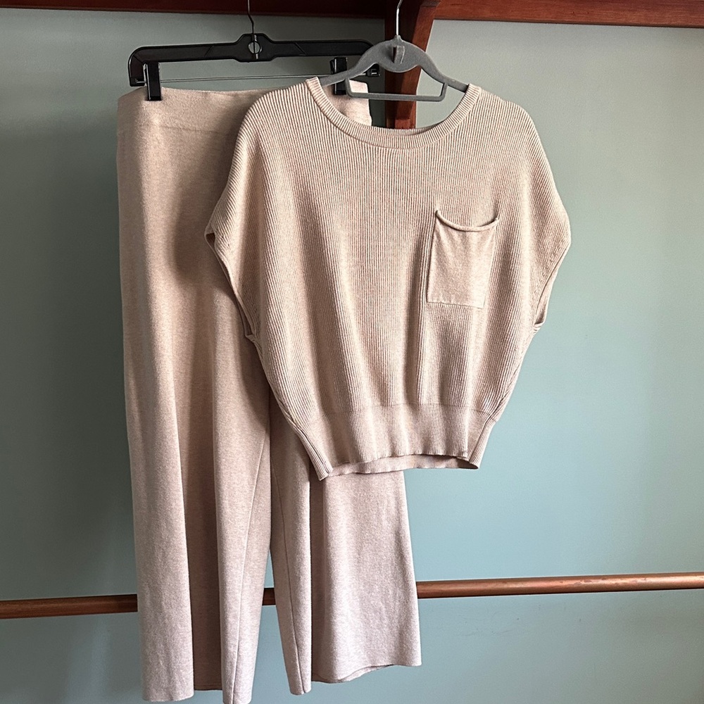 Marled Tan Knit Pants and Top Set